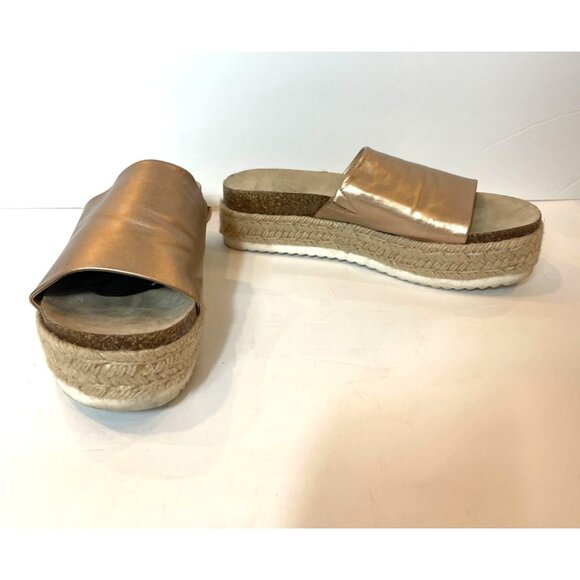 Report Metallic Bronze Jute Wrapped Platform Slides White Rubber Sole Size 8 - Picture 5 of 11